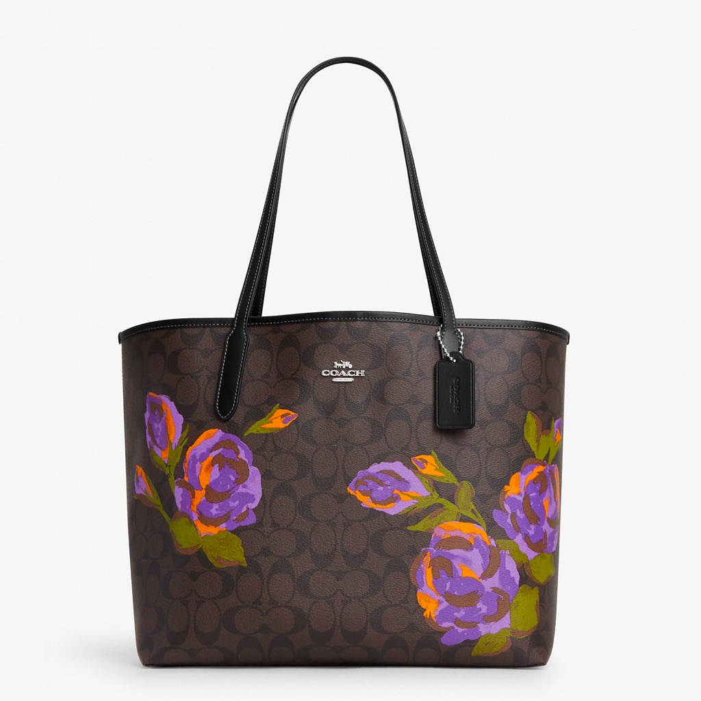 Coach City Tote In Signature Canvas With Rose Print